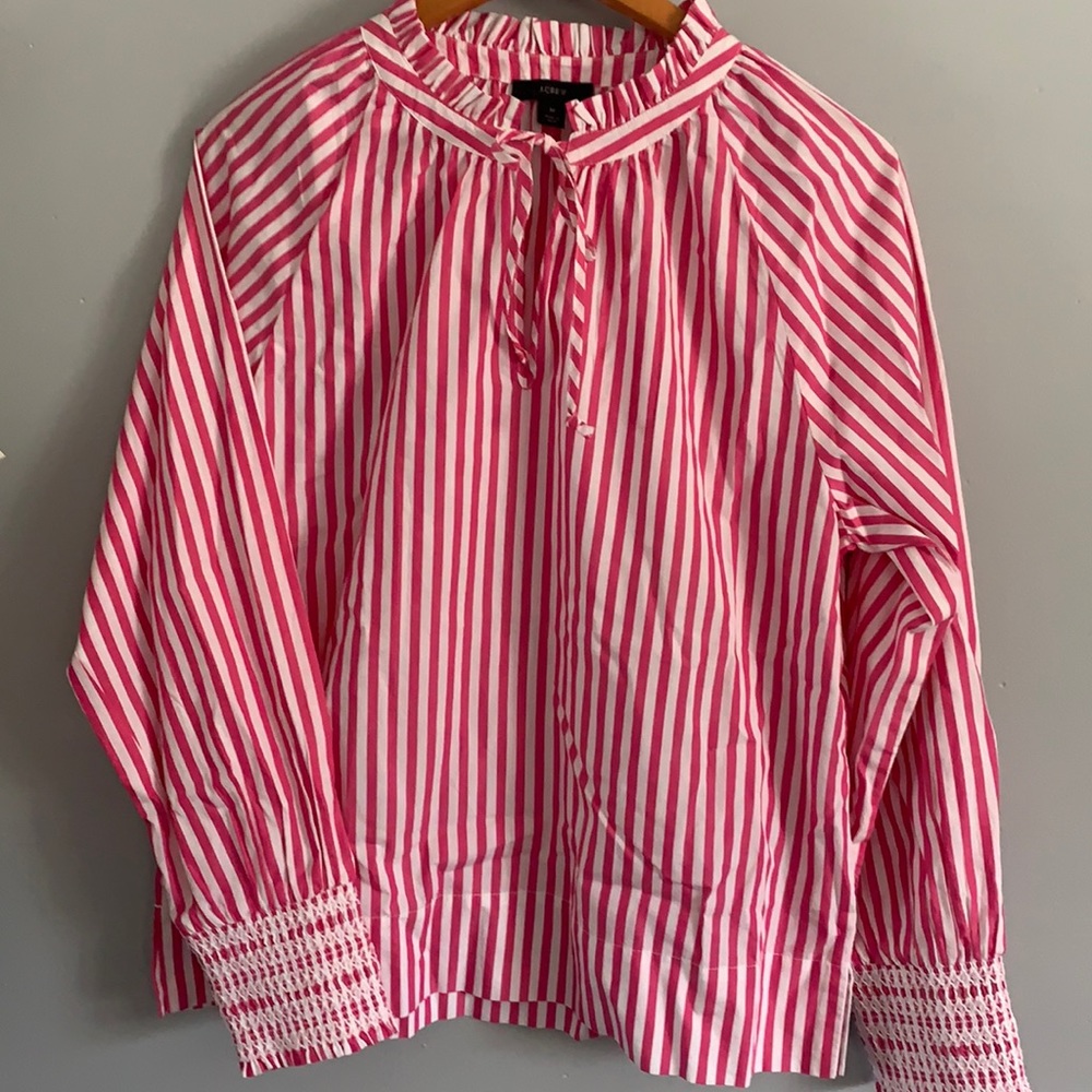 J. Crew pink & white stripe blouse